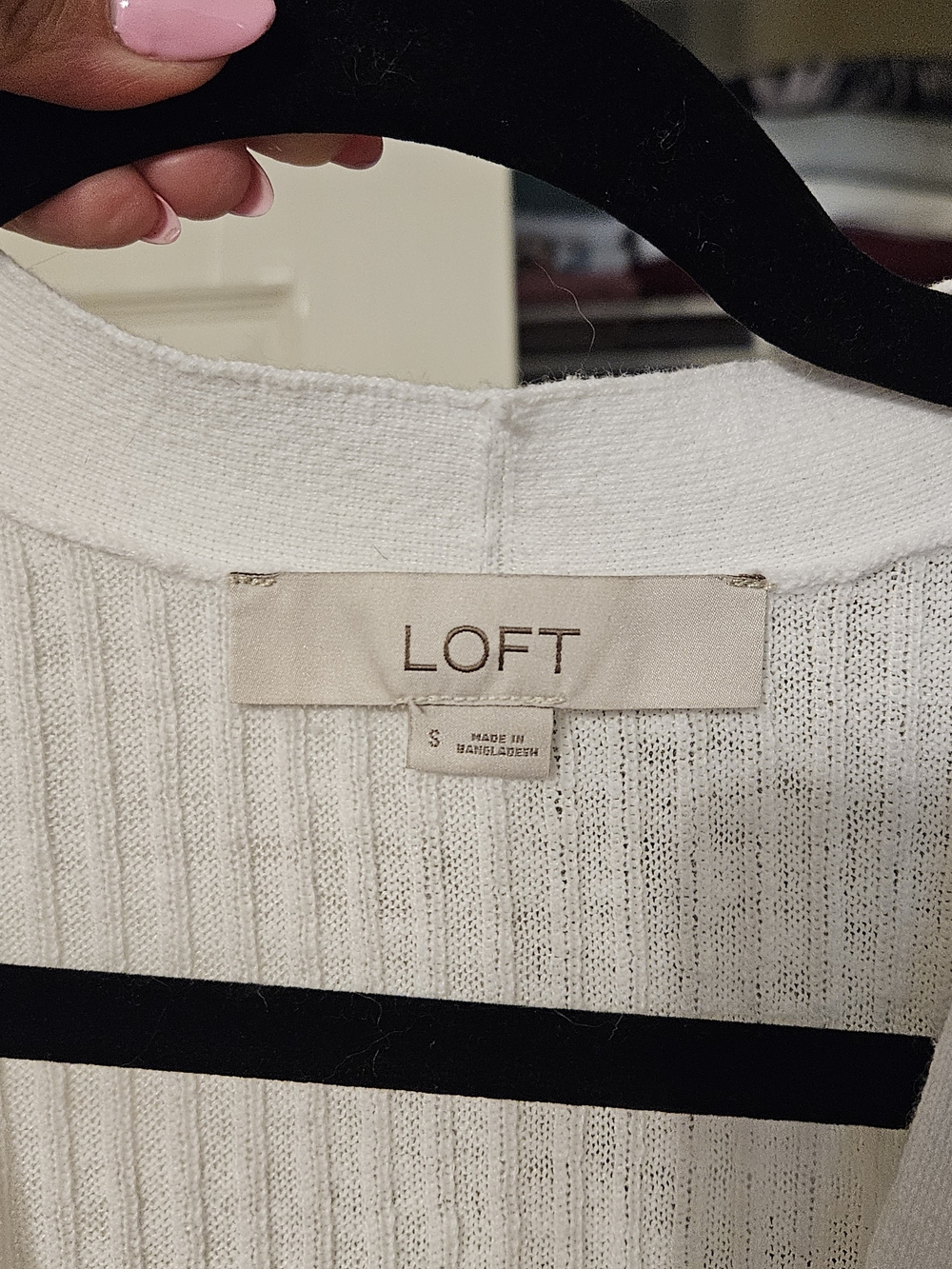 LOFT Ivory Button-Front Ribbed Cardigan - Picture 3 of 3